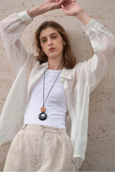 Elegant Sheer Linen Collared Long Sleeve Top