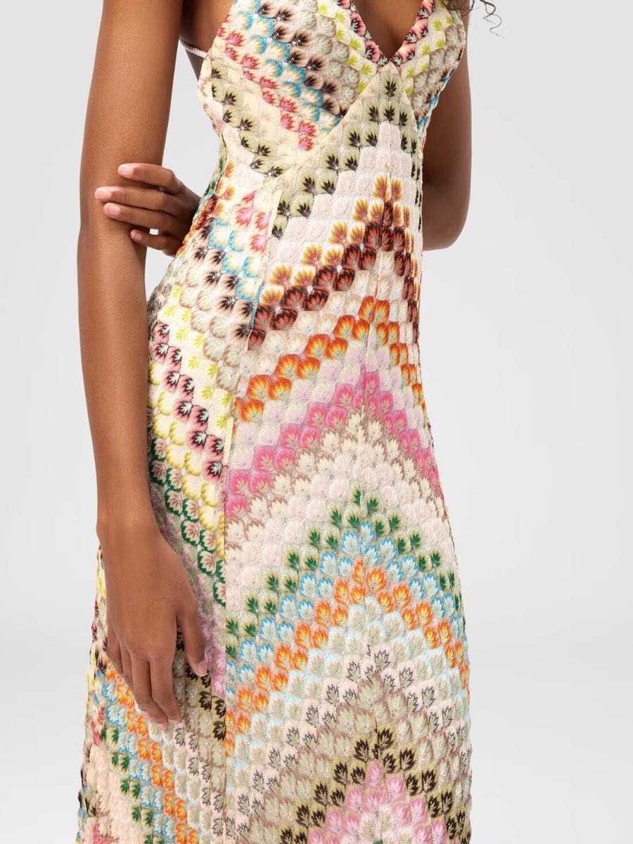 Chevron Knit V-Neck Spaghetti Strap Backless Maxi Dress 3