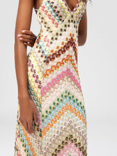 Chevron Knit V-Neck Spaghetti Strap Backless Maxi Dress 3