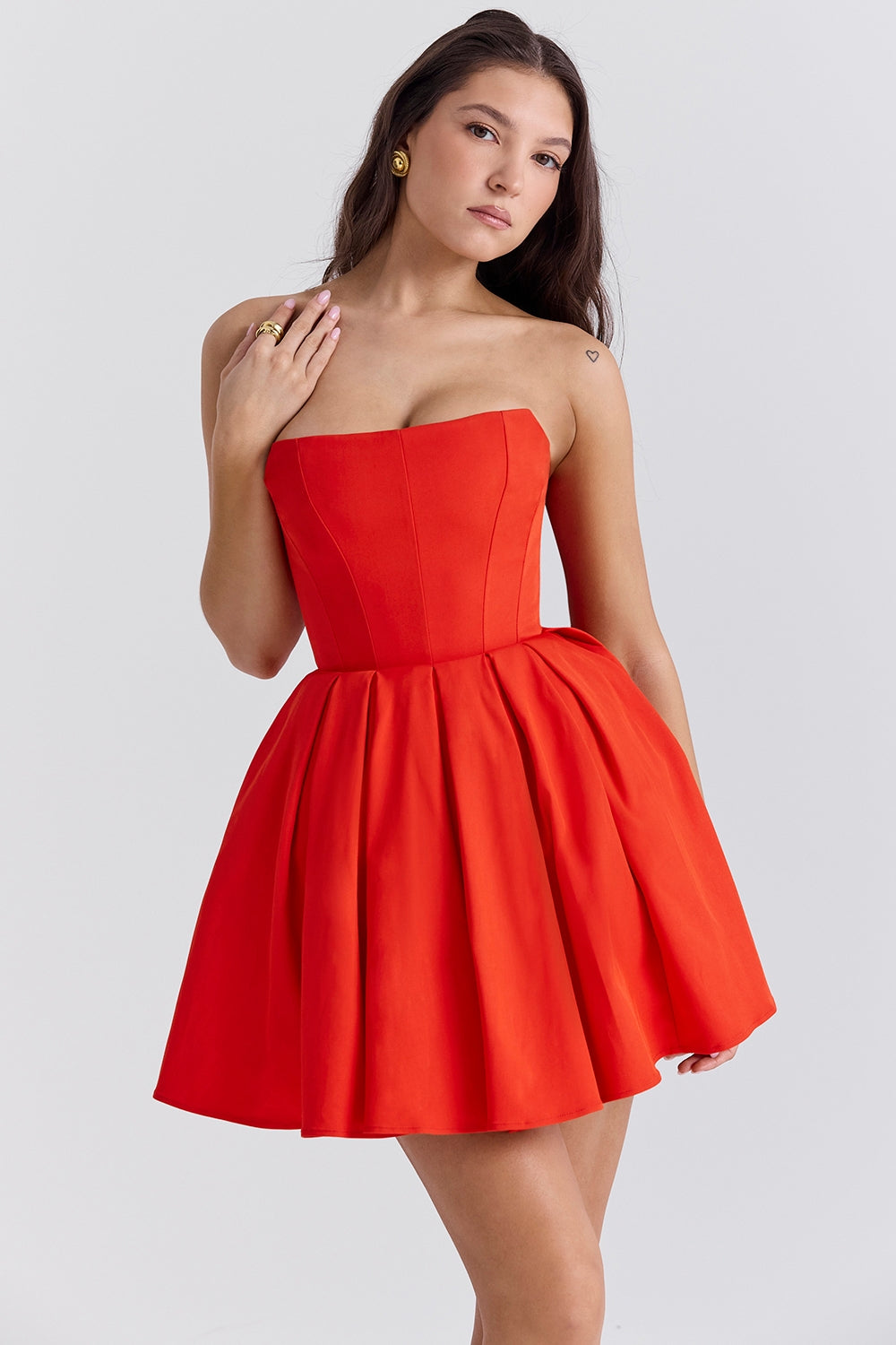 Strapless Corset Bodice Pleated Skater Mini Dress 6