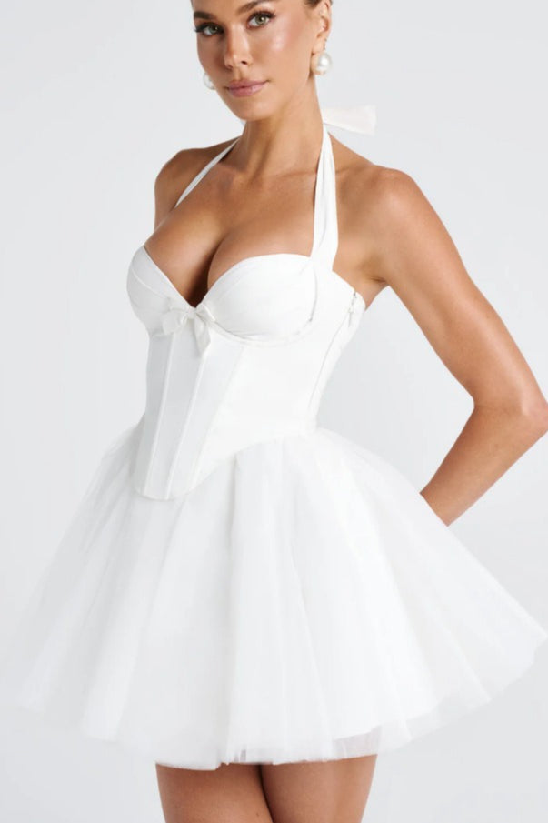 Tulle Halter Neck Corset Tiered Mini Dress