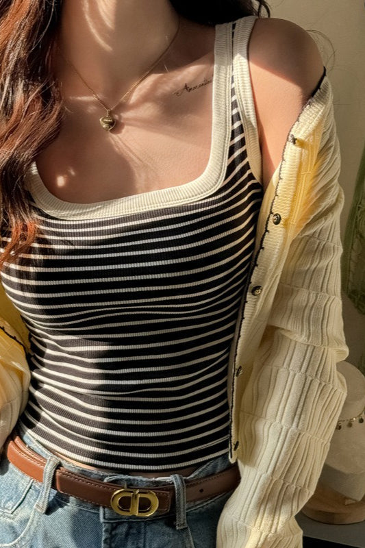Cotton Stripe Color Block Tank Top