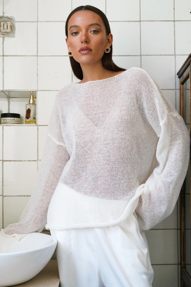 Sheer Knit Flare Sleeve Sweater