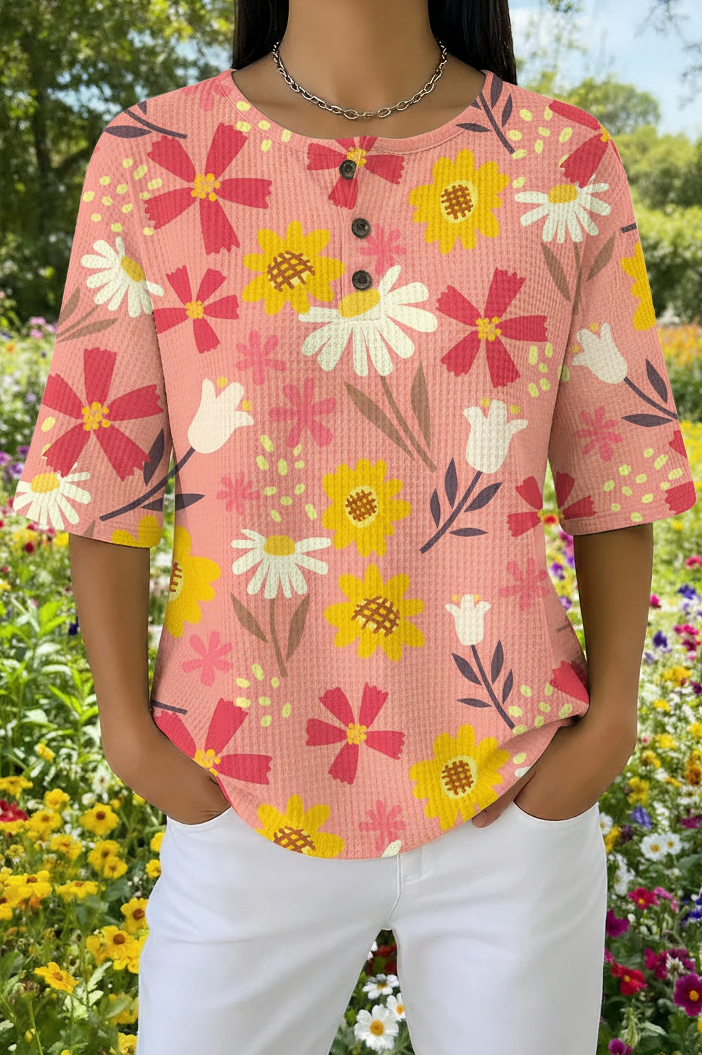 Womens Pink Floral Print Casual Shirt