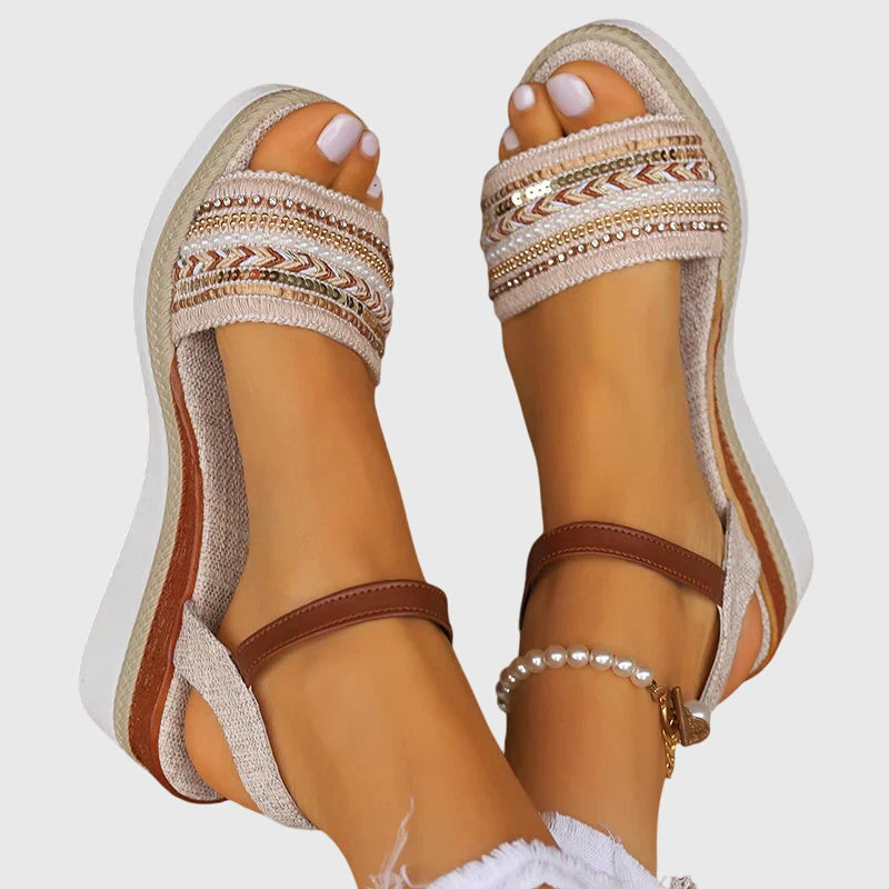 Open Toe Ankle Strap Espadrille Wedge Sandals