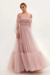 Off-the-Shoulder Sheer Mesh Dress