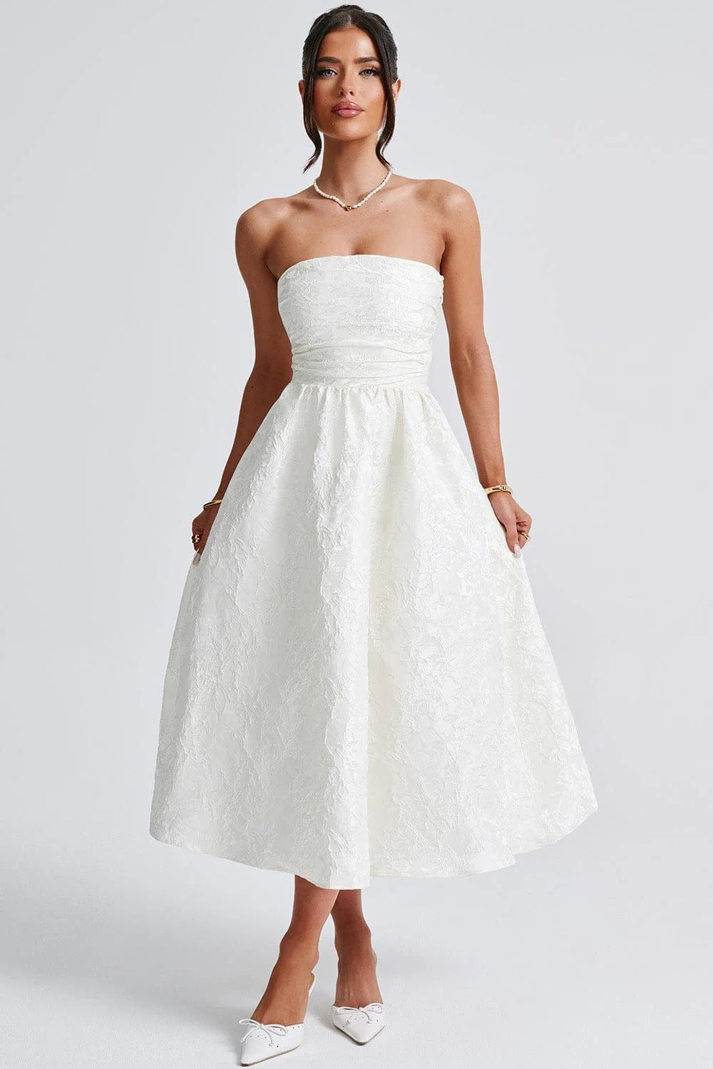 Jacquard Satin Bodycon Strapless Silk Dress 5
