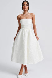 Jacquard Satin Bodycon Strapless Silk Dress 5
