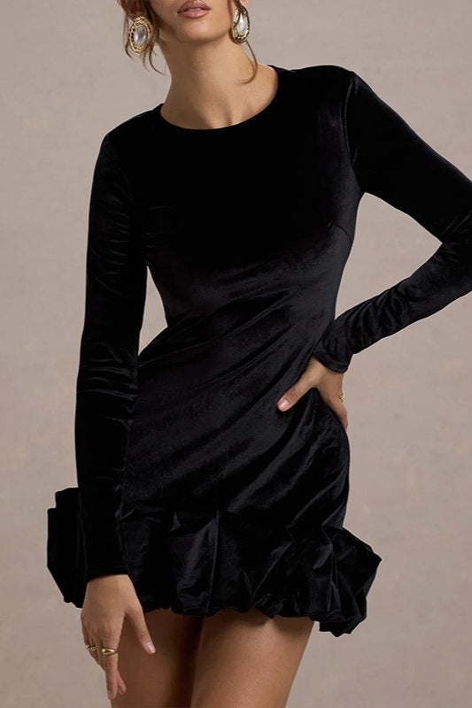 Velvet Ruffle Hem Party Dress 7