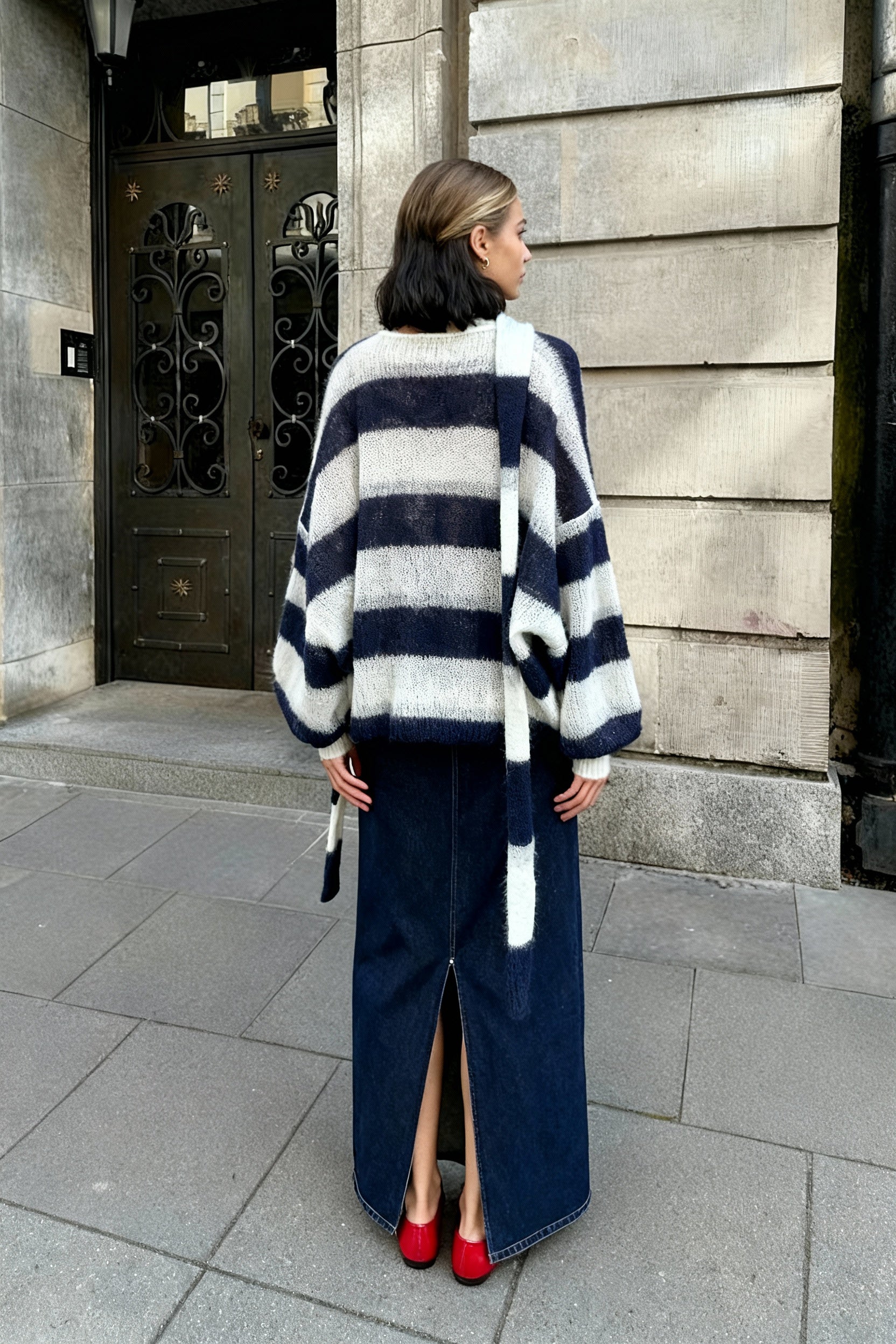 VNeck Patchwork Knit Cardigan
