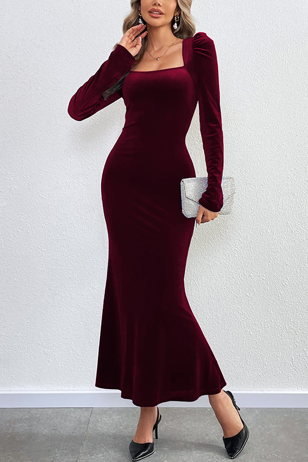 Velvet Long-sleeved Sexy Backless Slim Fit Fishtail Maxi Dress - View 5