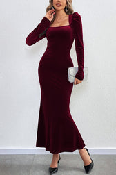 Velvet Long-sleeved Sexy Backless Slim Fit Fishtail Maxi Dress - View 5