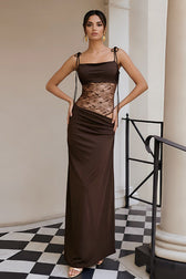 Lace Panel Cami Lace-Up Waist Cutout Lace Dress