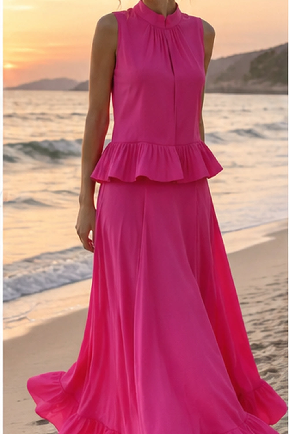 Elaine Pink Sleeveless Charming Ruffle Mermaid Set