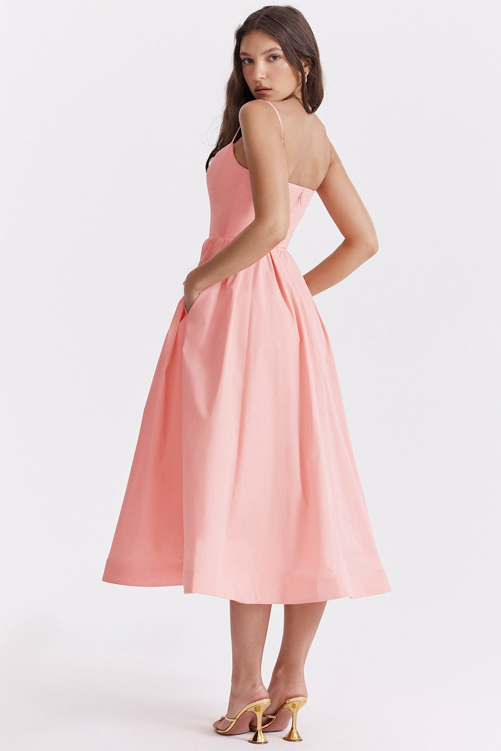Spaghetti Strap Scoop Neck Fit and Flare Midi Dress
