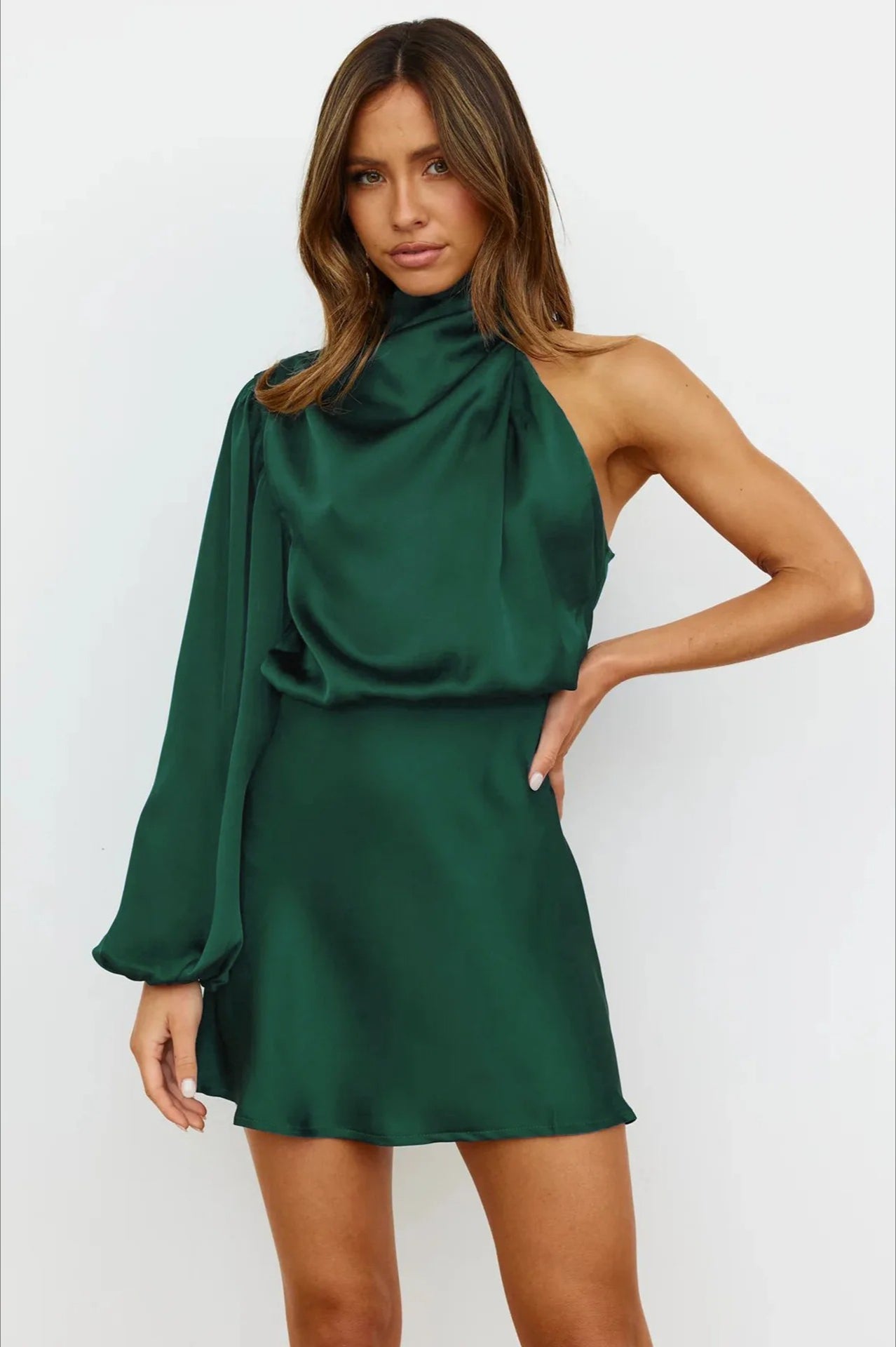 Satin One Shoulder Mini Dress 8