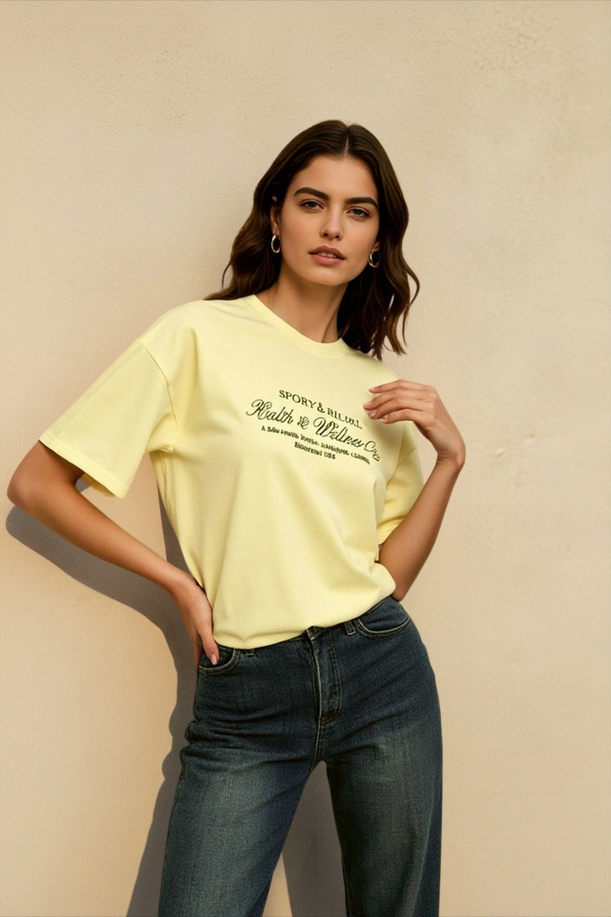 Script Letter Print Crew Neck Drop Shoulder Oversized T-Shirt 4