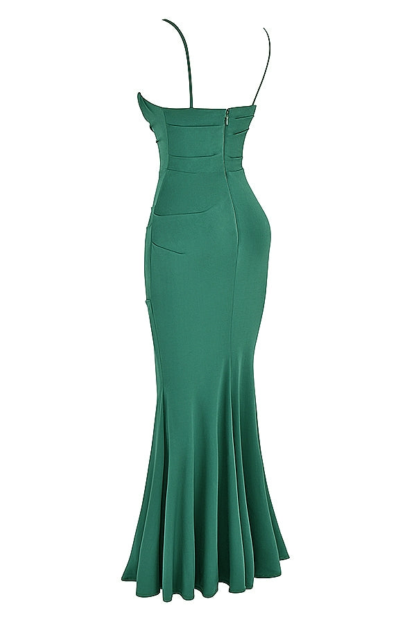 Cowl Neck Corset Seam Ruched Mermaid Maxi Dress 12