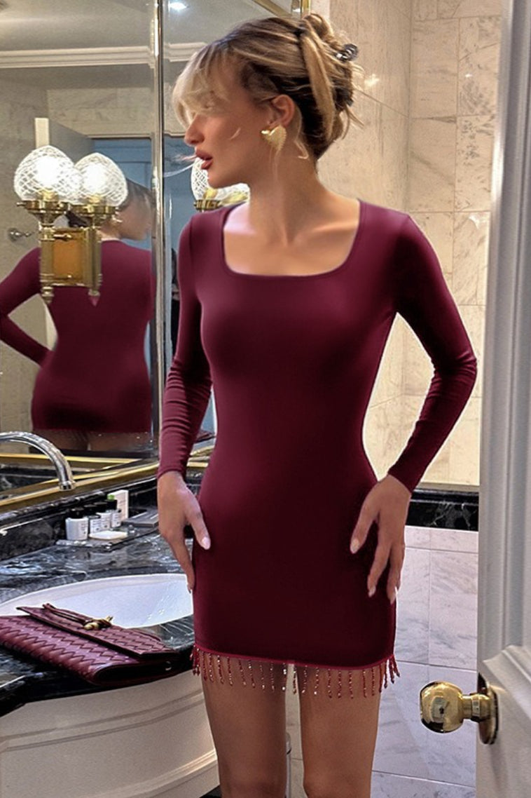 Tassel U Neck Bodycon Mini Dress
