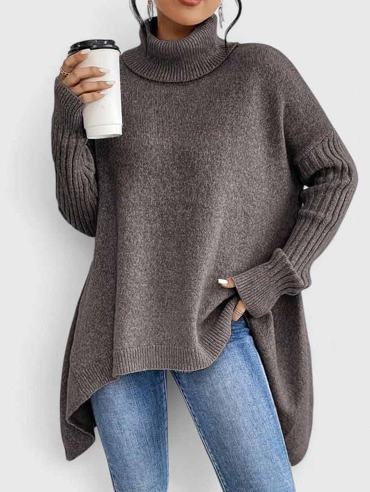 Turtleneck Drop Shoulder High Low Oversized Sweater