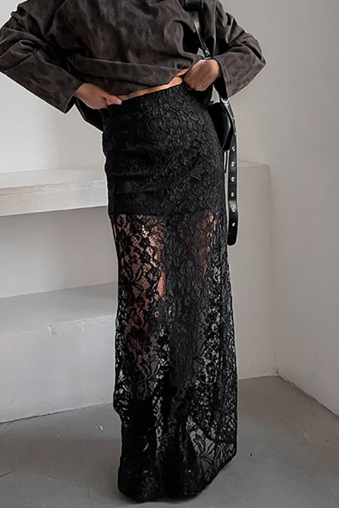 Lace Cut Out A Line Maxi Skirt