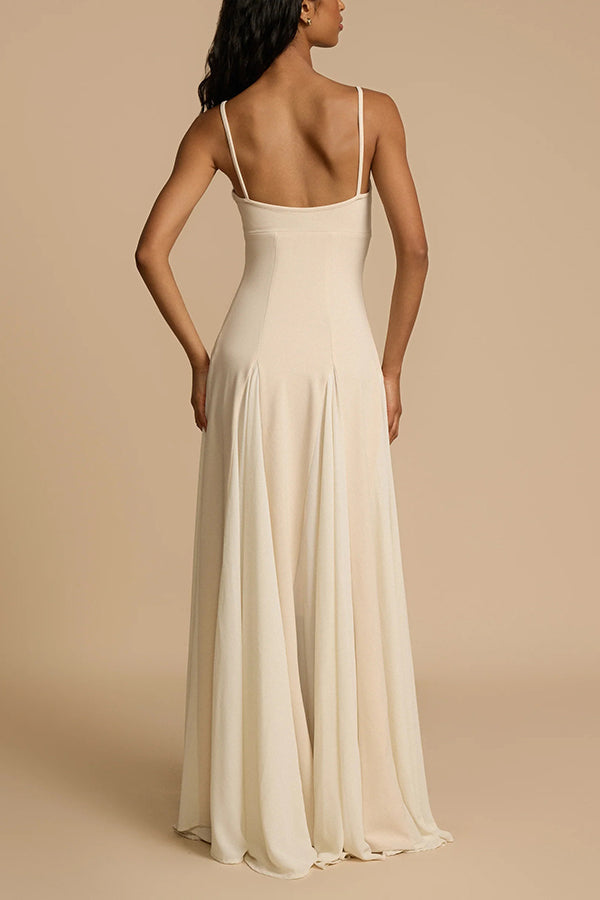 Sweetheart Neck Spaghetti Strap Godet Panel A-Line Maxi Dress 8
