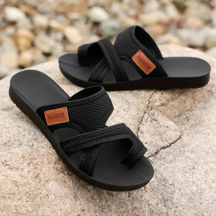 Mesh Cross Strap Open Toe Flat Slide Sandals