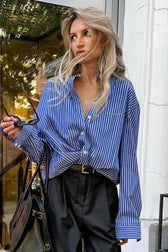 Blue White Stripe Button Blouse