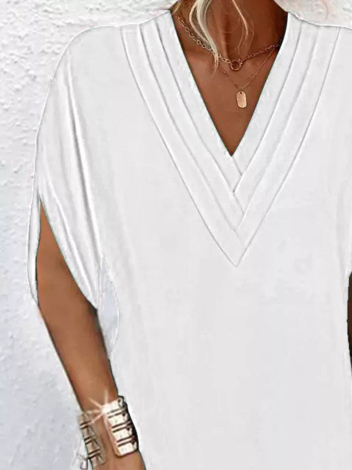 Pleated V-Neck Split Sleeve Relaxed Shift Mini Dress 11