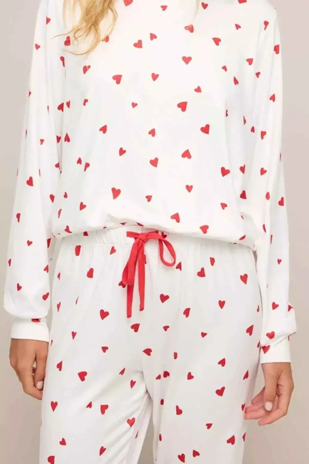 Heart Print Round Neck Long Sleeve Top and Drawstring Pants Two Piece Set 3
