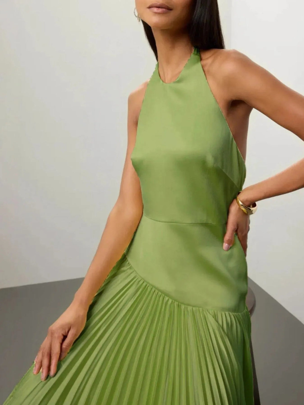 Pleated Halter Neck Maxi Dress