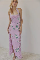 Elegant Floral Spaghetti Strap Maxi Lace Dress 13