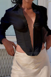 Deep V Neck Collared Long Sleeve Top