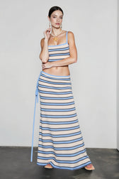 Knit Stripe Crop Camisole High Waist Tie Skirt Vacation Set