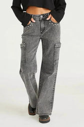 Y2K Pearl Embellished High Waist Boyfriend Straight Jeans