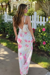Floral Print Tie Back Vacation Maxi Slip Dress