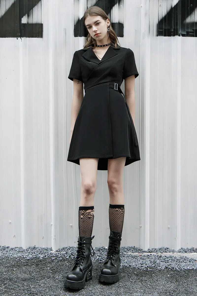 Exquisite Black Fashion Wide V neck A Hem Dress
