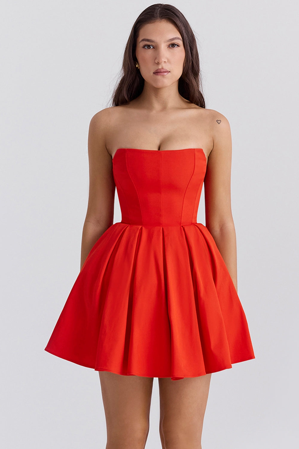 Strapless Corset Bodice Pleated Skater Mini Dress