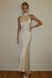 Halter Sash Open Back Reception Dress