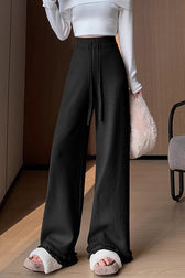 High Waist Fringed Hem Knit Pants