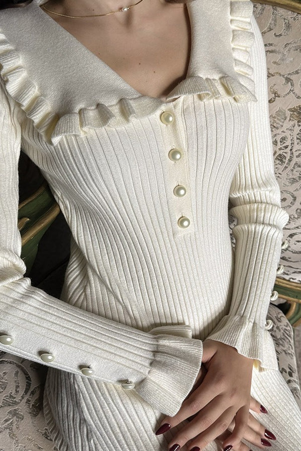 Chic Edition Ruffled Collar Knitted Maxi Sweater Dress