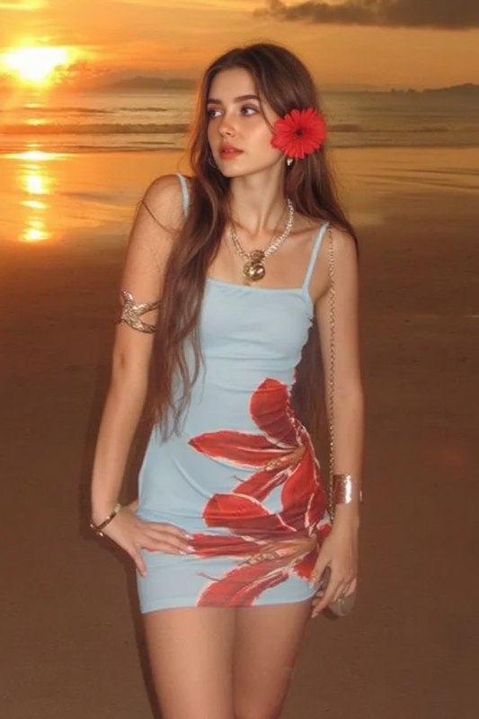 Tropical Floral Contrast Curve Hugging Slip Dress