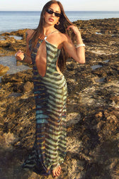 Serpentine Mesh Hem Maxi Dress