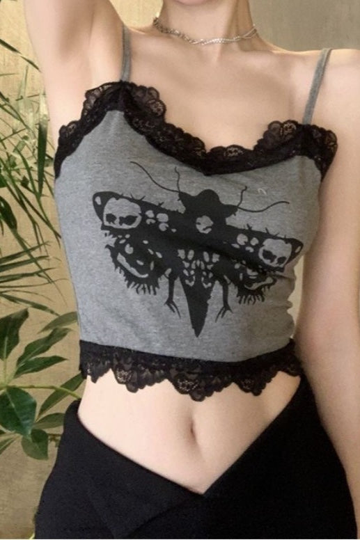 Lace Trim Backless Crop Cami Top