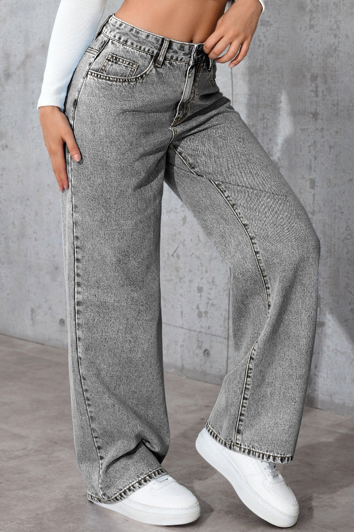 Casual High Waist Relaxed Straight Leg Jeans