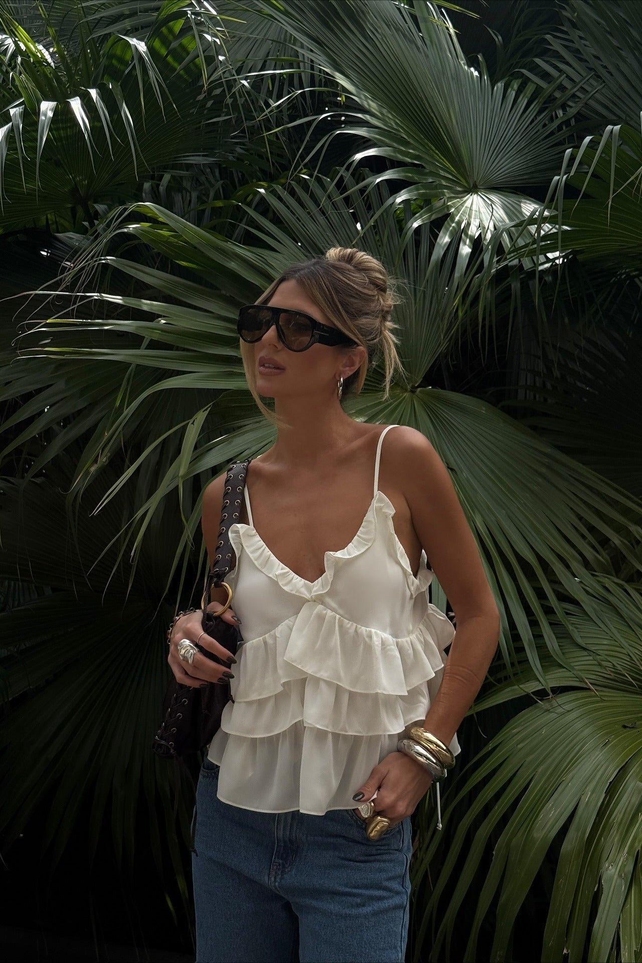 Ruffle Layered V-Neck Cami Top