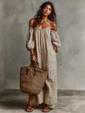 Striped Off Shoulder Long Sleeve Maxi Dress 6