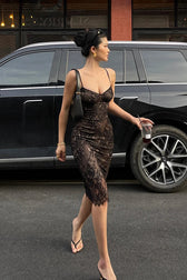 Lace Strap Slim Midi Dress 3