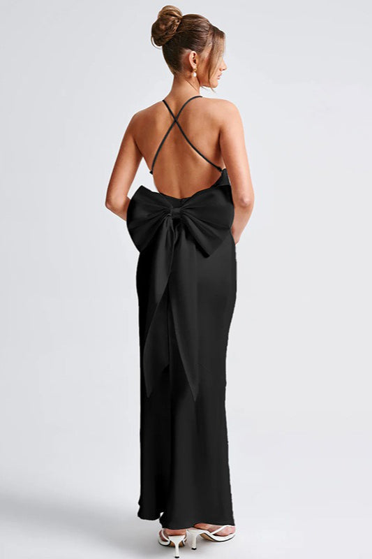 Satin Maxi Dress with Bow Detail Silk Dress 4