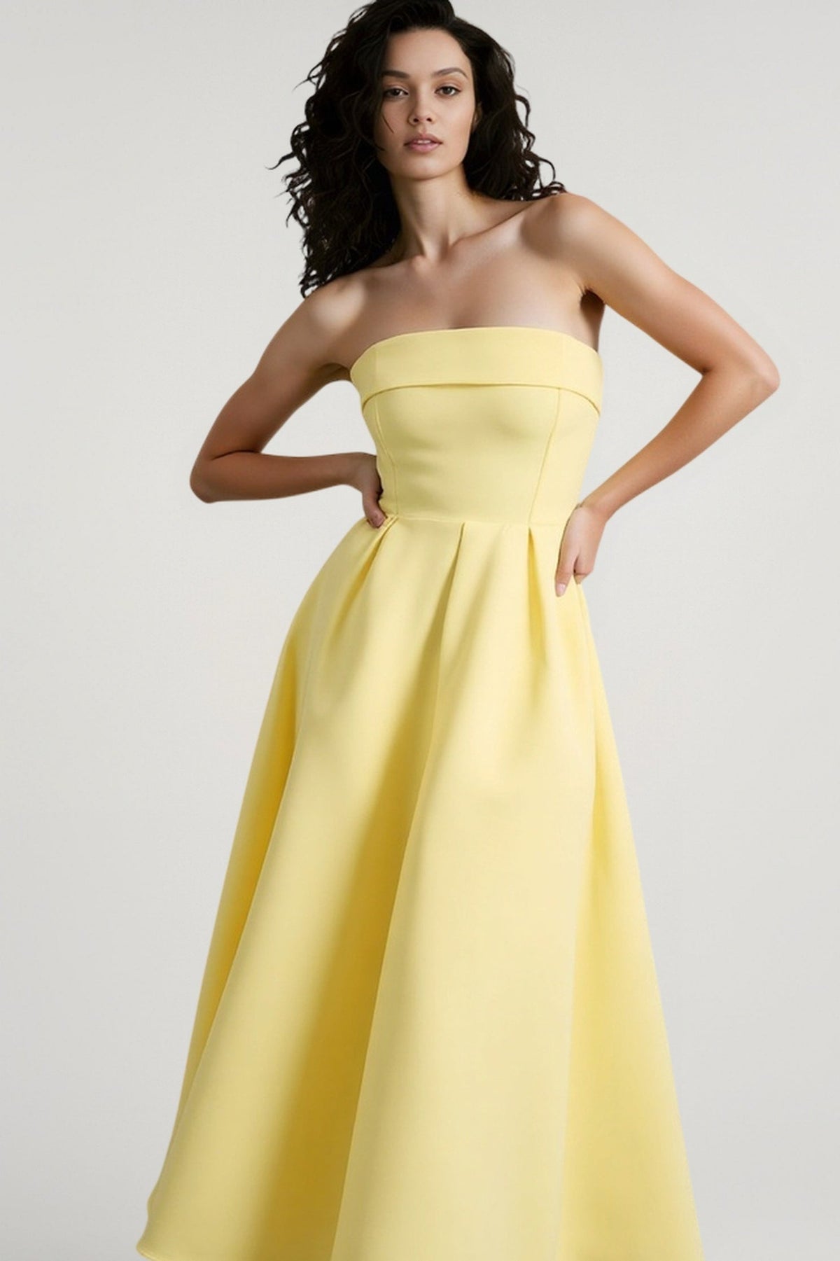 Strapless Fold Over Bandeau Pleated Fit and Flare Party Dress 7